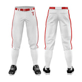 Custom White Red Side-Stripe Stretch Practice Knickers Baseball Pants